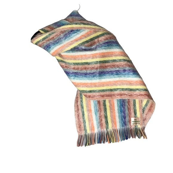 Scottish Mohair Stripe Scarf Wrap Made in Scotland Vintage Knit Wool - Picture 3 of 9